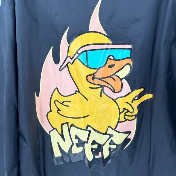 NWT Neff Black Snap Front Collared Lined Graphic Windbreaker Jacket Size Medium - Picture 4 of 11